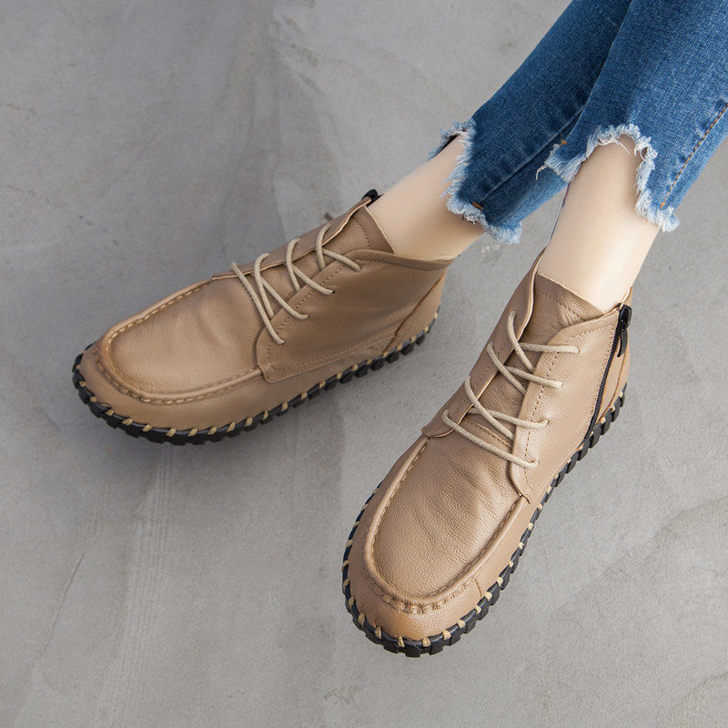 Giày Da Thật Nữ Thu Đông Phối  - đánh giá và giá Oxford Lace Up Women