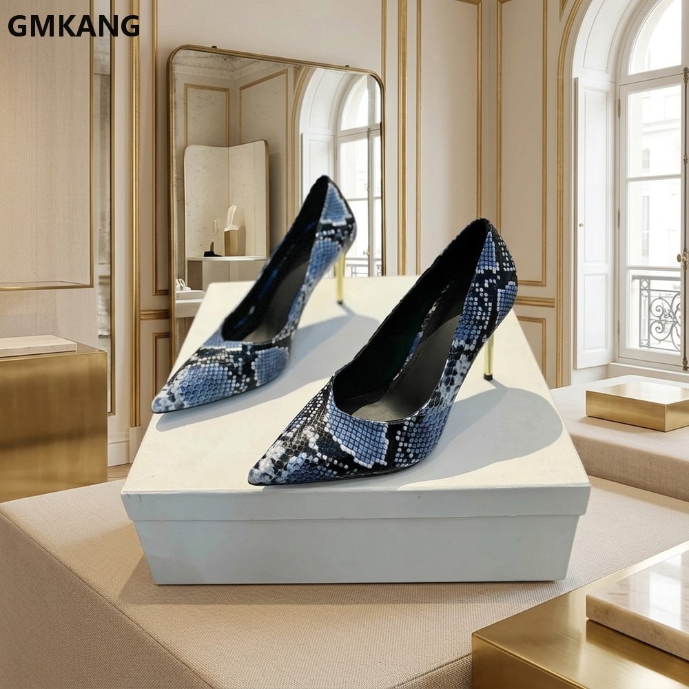 Women Snake Print Pointed Toe  - đánh giá và giá Court Heel Pointed