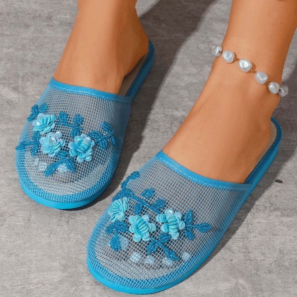 Casual Flower Embroidery Mesh  - đánh giá và giá Mule Slip On