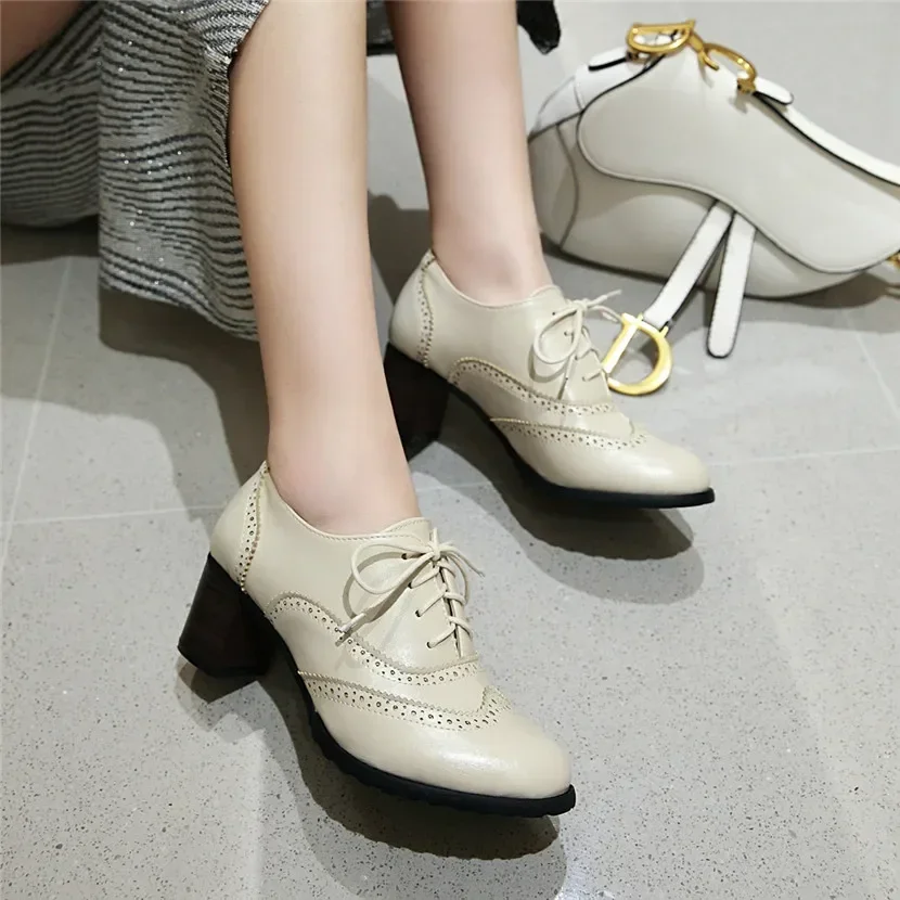 British Women Oxfords High Blo - đánh giá và giá Oxford Lace Up Women
