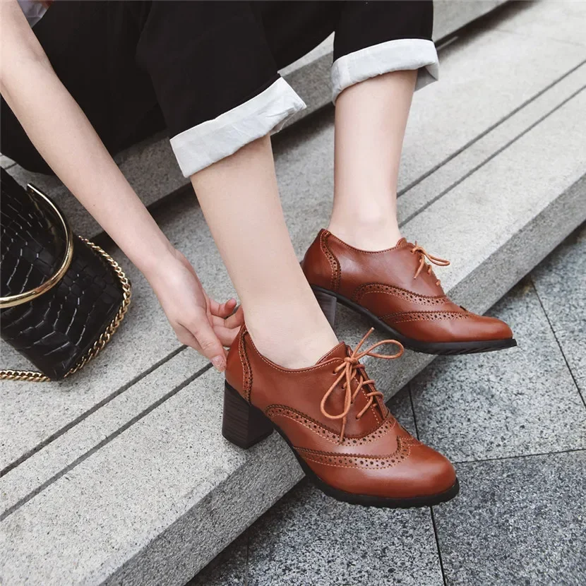 British Women Oxfords High Blo - đánh giá và giá Oxford Lace Up Women