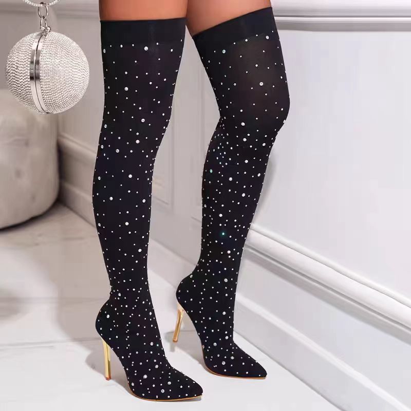 Rhinestone Slim Leg Stretch So - đánh giá và giá Sock Boot Women