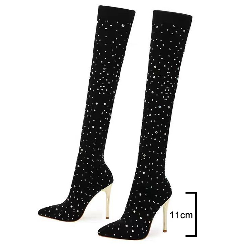 Rhinestone Slim Leg Stretch So - đánh giá và giá Sock Boot Women