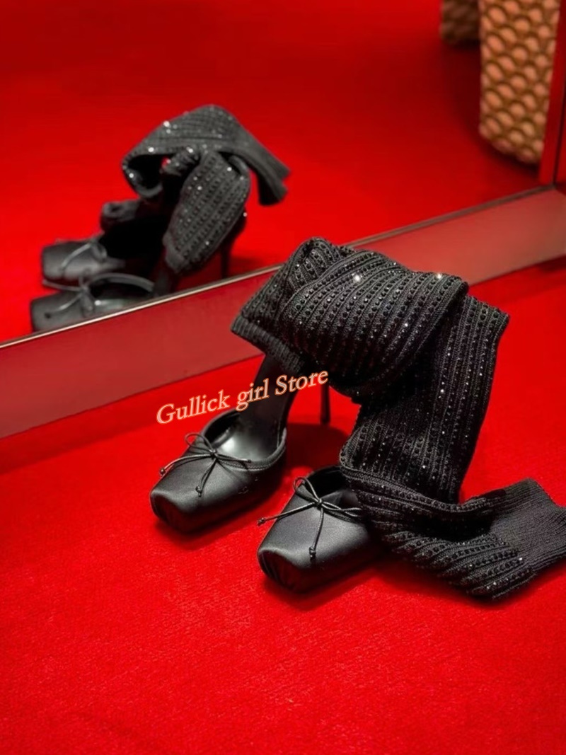 Red Knit Square Toe Boots Cut  - đánh giá và giá Sock Boot Women